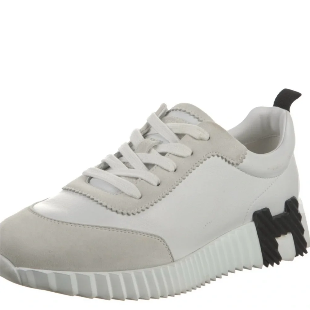 Hermes White and Gray Women's Sneakers - Picture 1 of 2